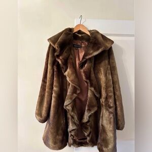 Jones New York Brown Faux Fur Jacket